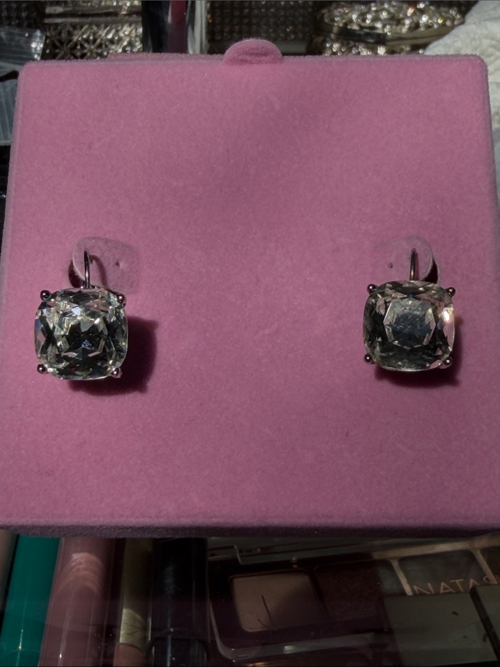 Kate Spade Clear Crystal Cushion-Cut Drop Earrings